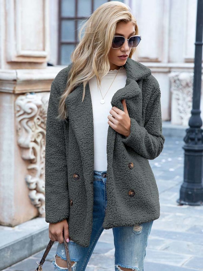 Fashion Solid Color Teddy Bear Faux Fur Thick Warm Plush Coat