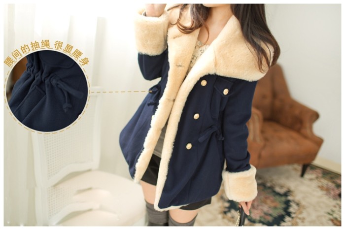 Fashion Casual Solid Color Slim Thick Double Breasted Women's Cotton  Coats