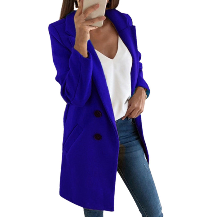 Women Casual Solid Color Lapel Coats