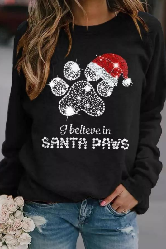 Vintage I Believe In Santa Paws Print Sweatshirt