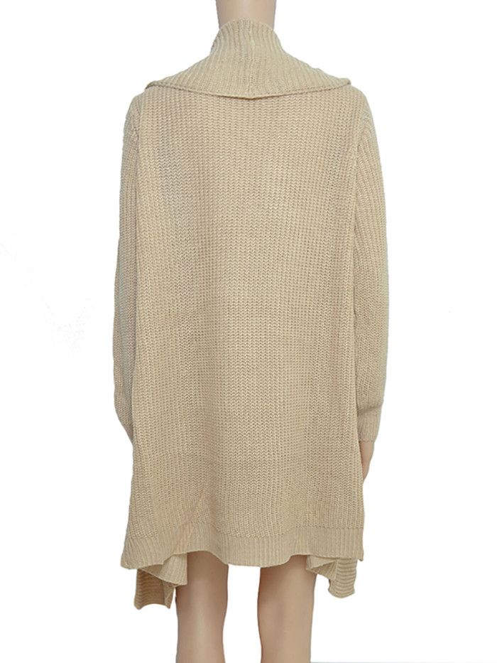 Fashion Winter Bohemian Pocket Solid Color Knitted Sweater Cardigan