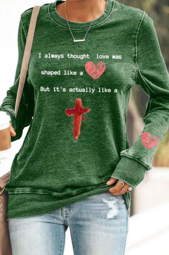 Love Shaped Cross Print Sweatshirt