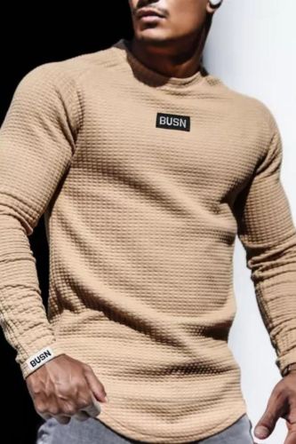 Men's Casual Slim Thick Tops Waffle Textured Long Sleeve T-Shirts Bottoming Shirts