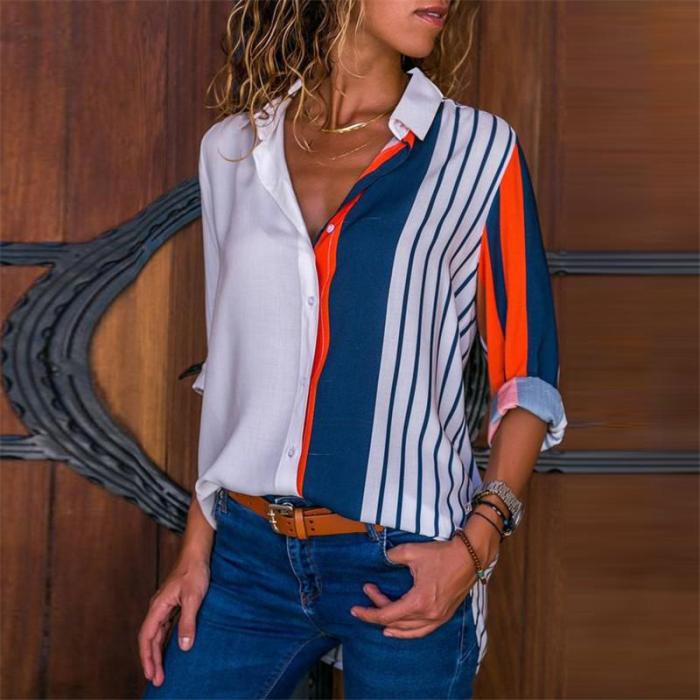 New Fashion Print Long Sleeve Turn-down Collar Chiffon Casual Tops  Elegant Work Shirt