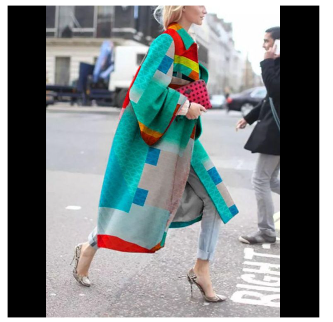 Women's Fashion Loose Print Woolen Printing Coats