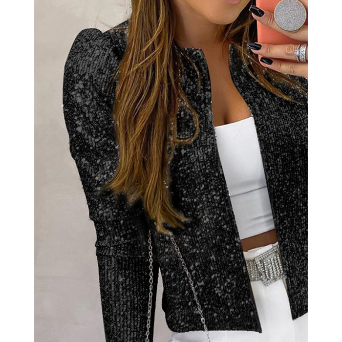 Fashion Sequin Long Sleeve Elegant Office Solid Color  Jackets