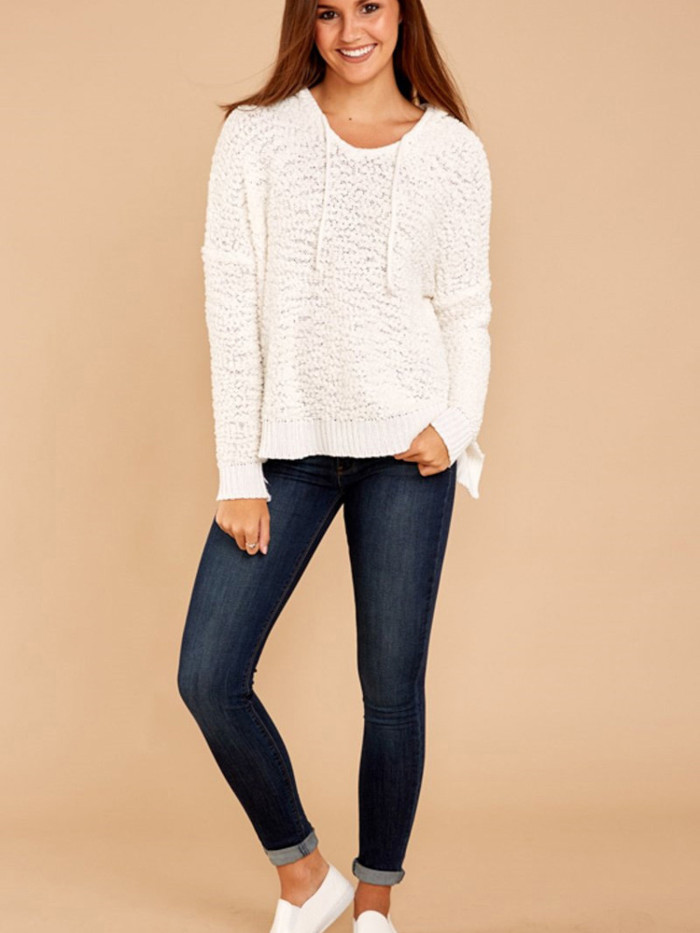 Women's Sweater Fashion Solid Color Pullover Knit Hoodie