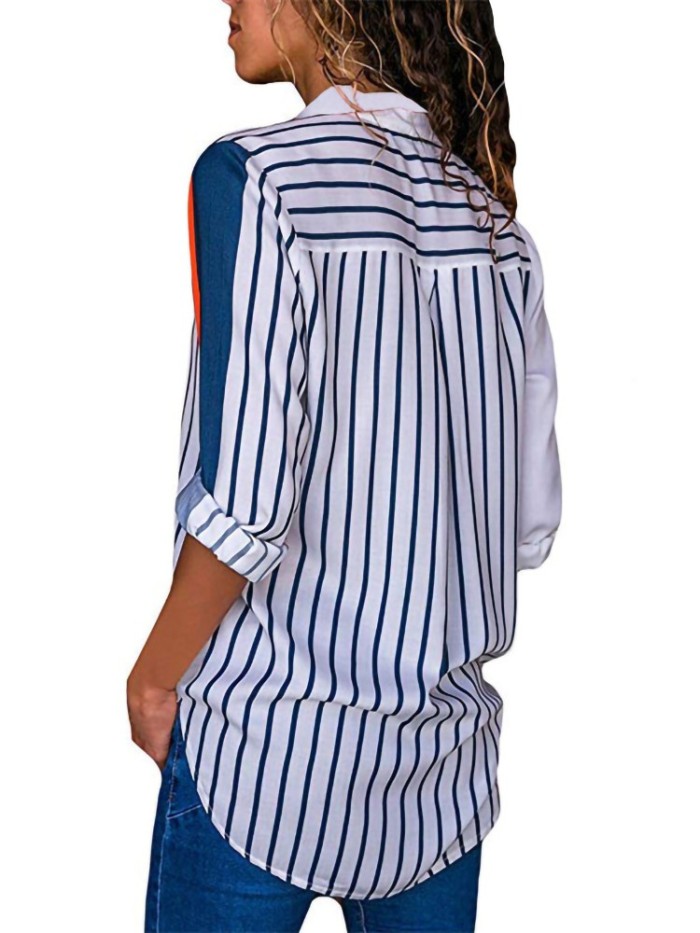 New Fashion Print Long Sleeve Turn-down Collar Chiffon Casual Tops  Elegant Work Shirt