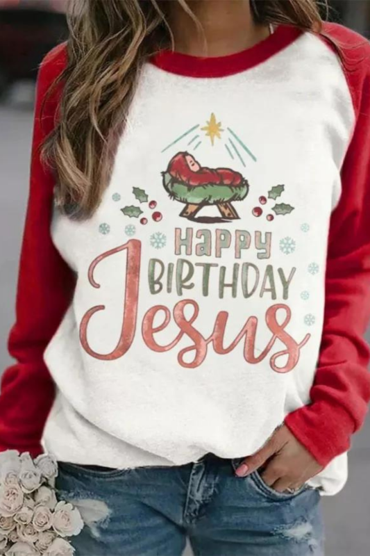 Women's Happy Birthday Jesus  Print Casual Sweatshirt