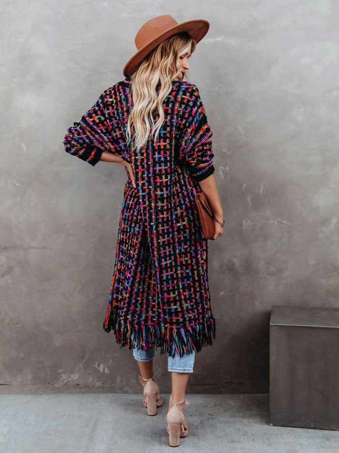 Fashion Bohemian Retro Tassel Color Slim Knit Cardigan