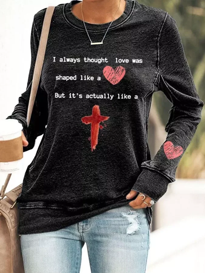 Love Shaped Cross Print Sweatshirt
