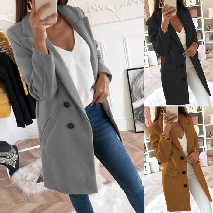 Casual Wool Blend Jacket Long Sleeve Solid Color Fashion Coat