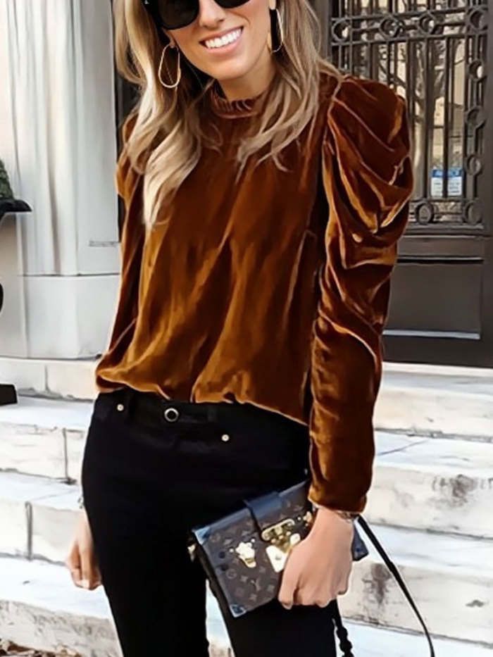 Women Velvet Puff Sleeve Sweatshirt