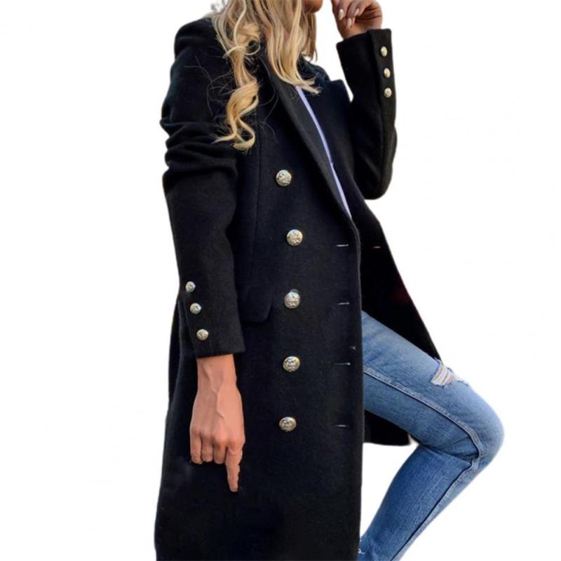 Long Sleeve Wool Pure Color Breathable Turn-Down Collar Double-breasted Coat