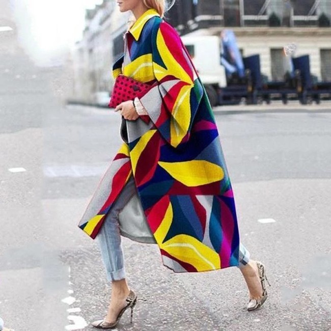 Women's Autumn Long Sleeve Lapel Printed Woolen Coats main image 1
