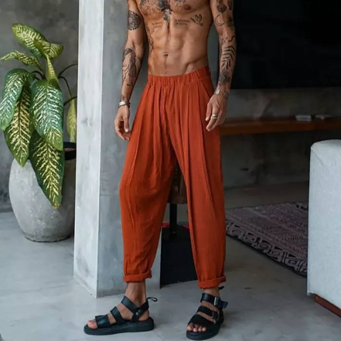 Mens Leisure Holiday Cotton And Linen Pants