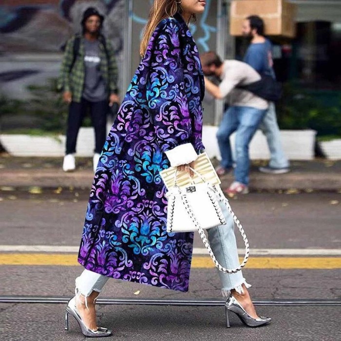 New Fashion Color Collage Lapel Digital Printing Double-sided Woolen Coat