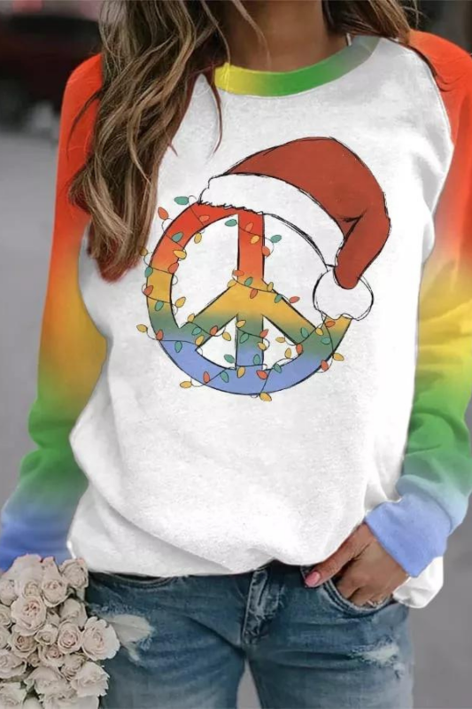 Womens Christmas Hippie Peace Sign  Sweatshirt