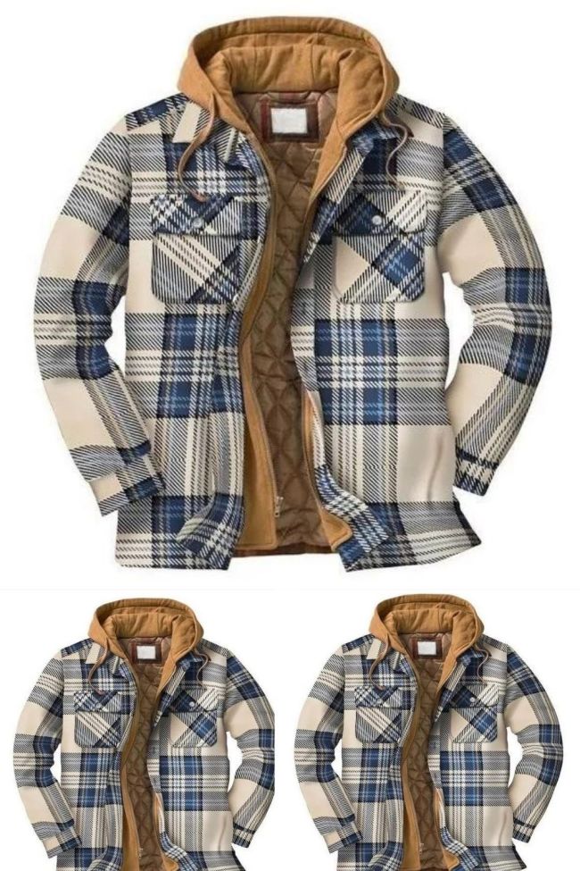 Mens Winter Plaid Thick Casual Jacket