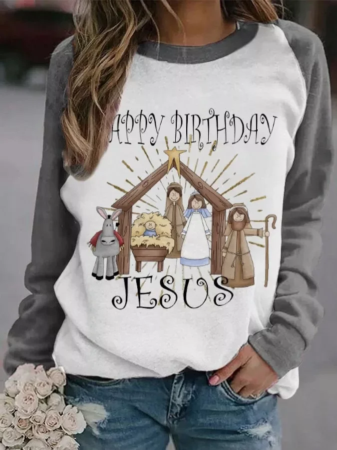 Women's Happy Birthday Jesus  Print Casual Sweatshirt