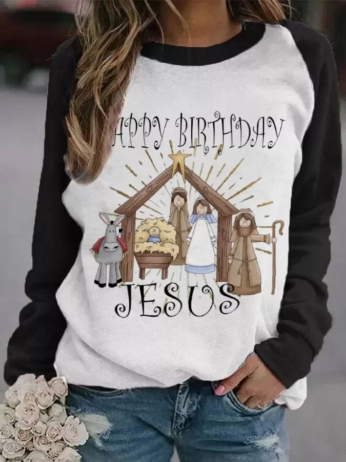 Women's Happy Birthday Jesus  Print Casual Sweatshirt