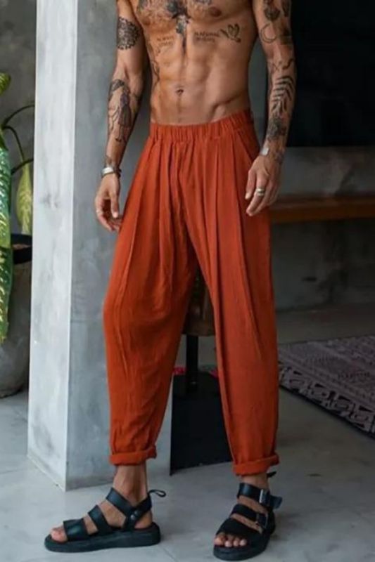 Mens Leisure Holiday Cotton And Linen Pants