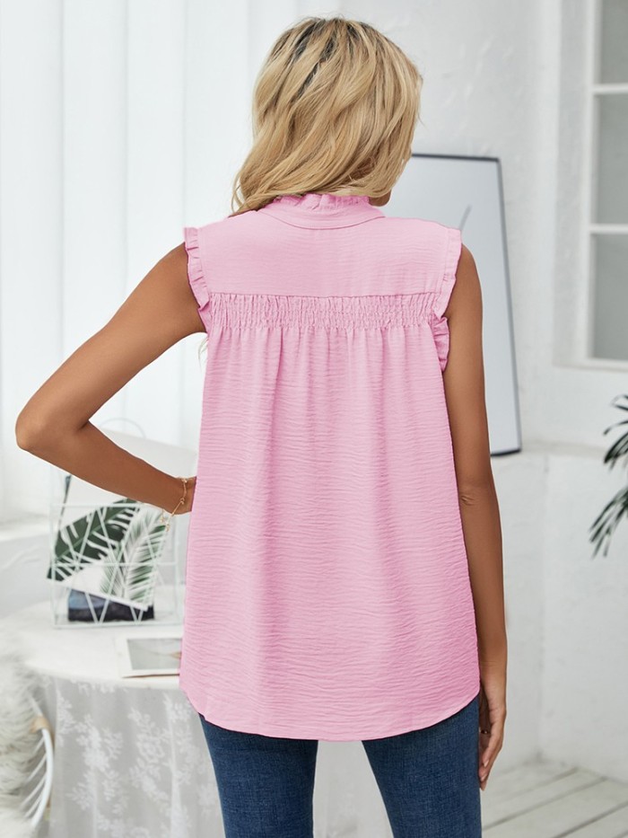 Fashion Sleeveless For Blouses Stand Collar Elegant Casual Camisole