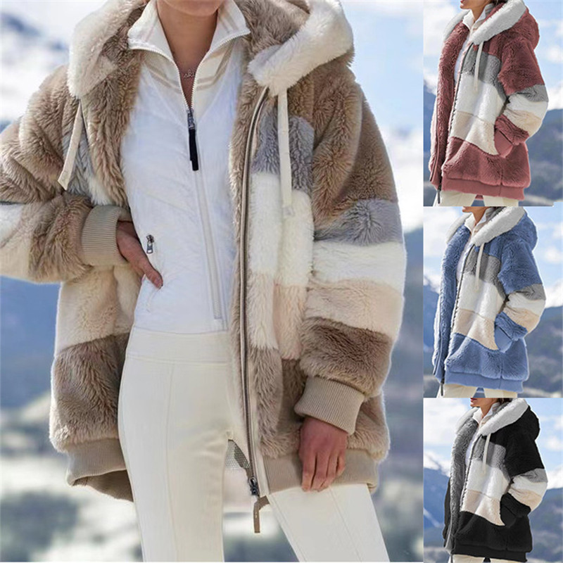 Women Autumn Long Teddy Jacket Winter Warm Thick Fleece Faux Fur Coat Plush Zipper Warm Top Coat