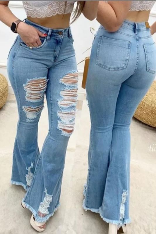 Women's Fashion Ripped Wide Leg Jeans
