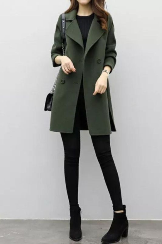 Winter Women's Wool Long Sleeve Lapel Casual Elegant Coat