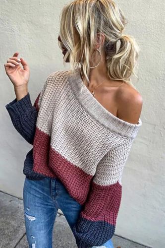 Fashion Off-the-Shoulder Oversized Bohemian Knit Slim Sweater