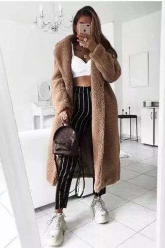 Faux Fur Teddy Bear Casual Loose Long Warm Fashion Solid Color  Coats