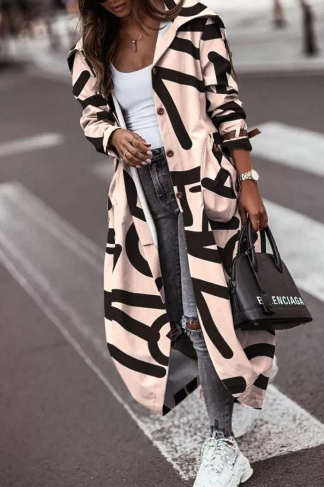 Long Printed Trench Coat Lightly Ripe Printed Single-breasted Jacket