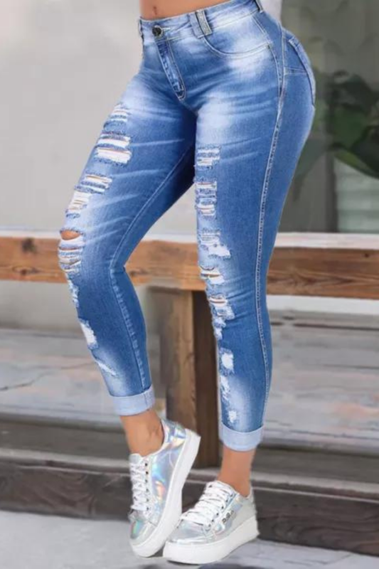 High Waist Skinny Ripped Jeans
