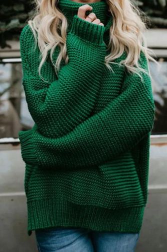 Turtleneck Long Sleeve Knitted Solid Color Fashion Sweater