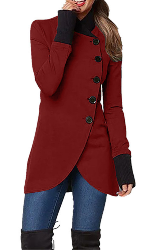 Women Solid Color Single Breasted Spliced Long Sleeve Coat