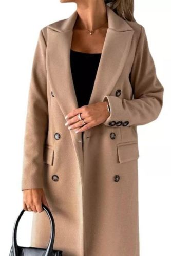 Fashion Simple Solid Color Long Sleeve Double Breasted Loose Wool Coat