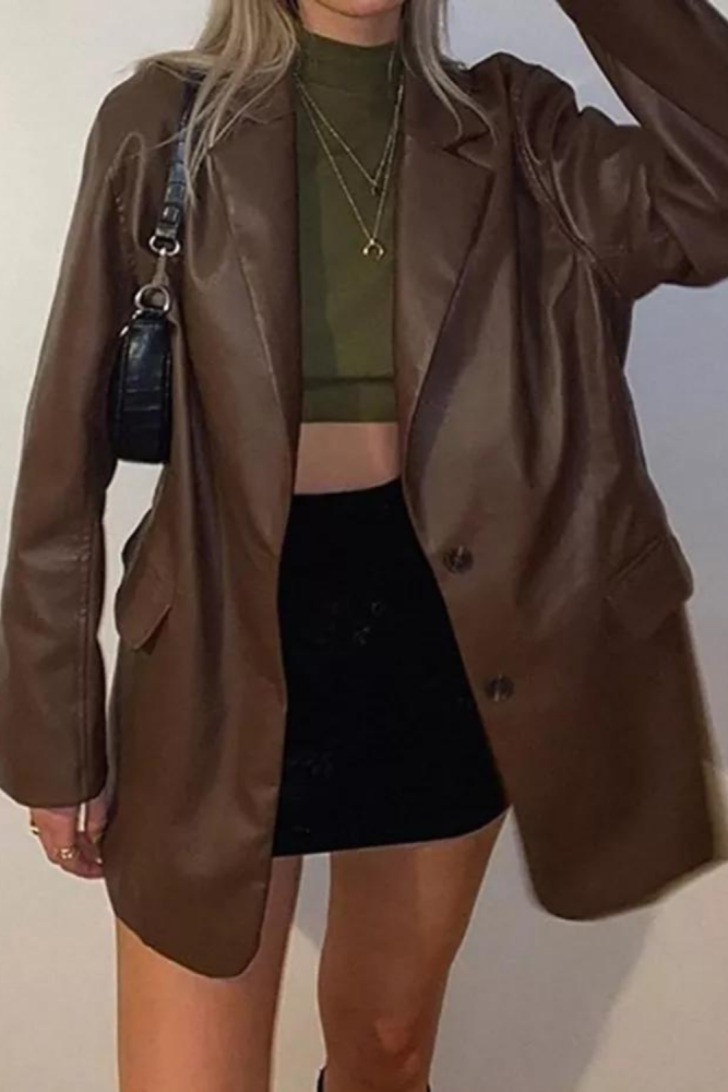 Women PU Leather Long Long Sleeve Fashion Ladies Outerwear Warm Belt Casual  Jackets