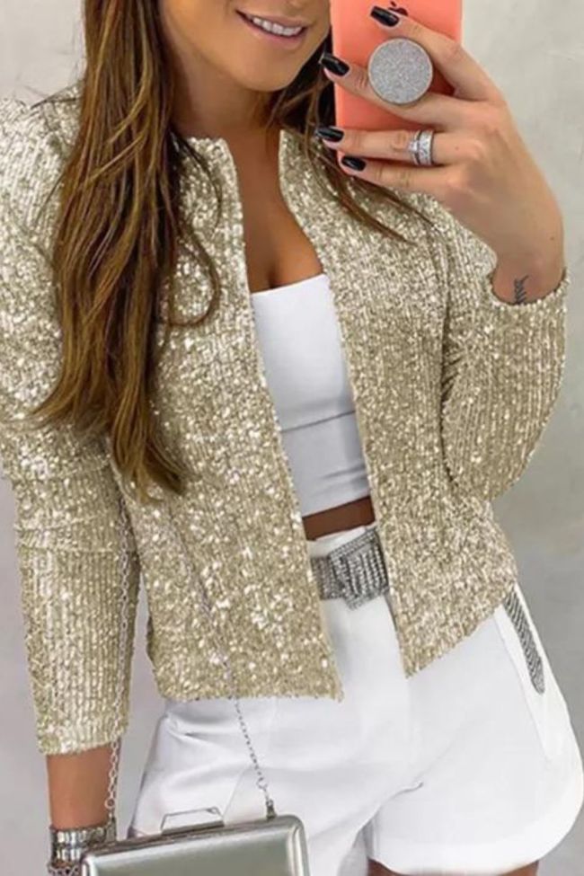 Fashion Sequin Long Sleeve Elegant Office Solid Color  Jackets