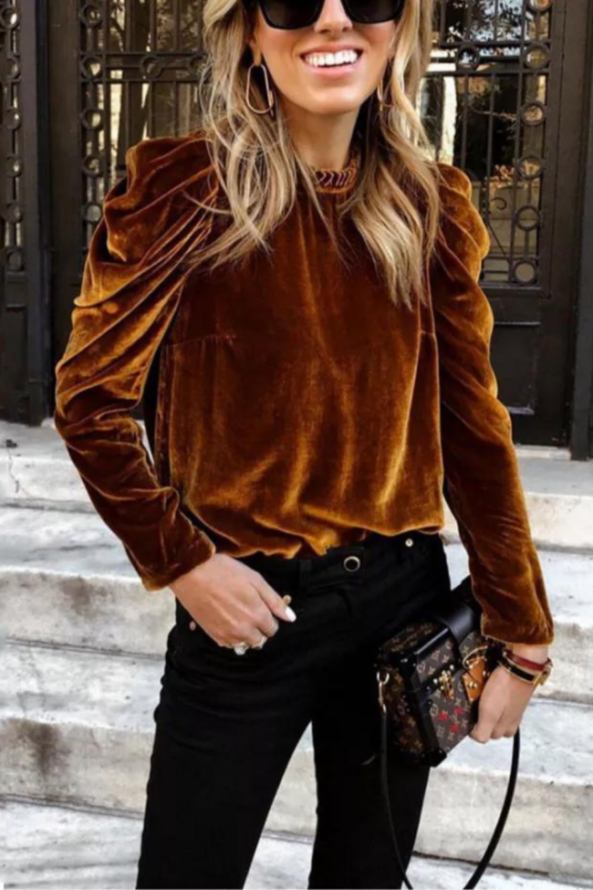 Women Velvet Puff Sleeve Sweatshirt