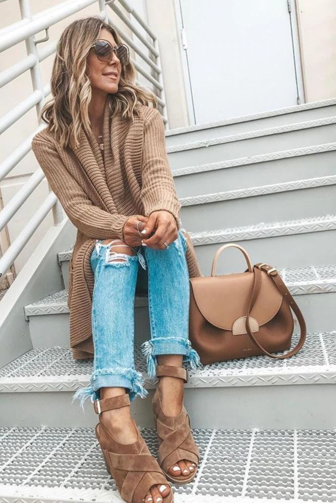 Fashion Winter Bohemian Pocket Solid Color Knitted Sweater Cardigan