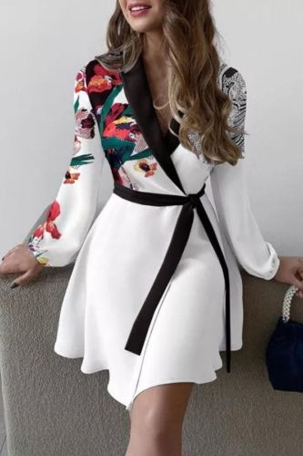 Fashion Button Party Elegant Lapel Office Suit Long Sleeve Mini Dress