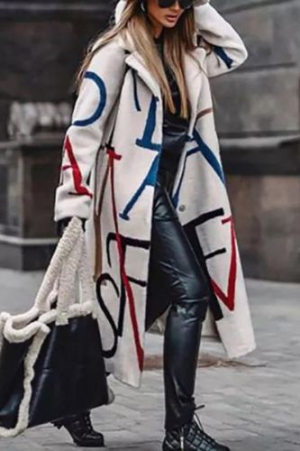 Fashion Print Reversed Top Casual Long Sheepskin Loose Coat