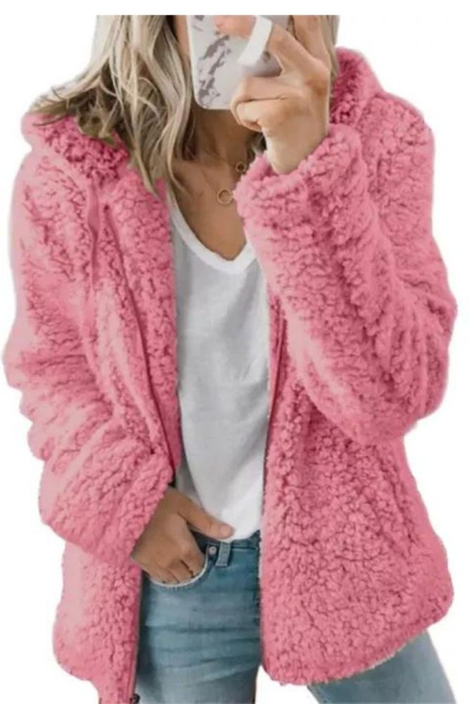 Fashion Elegant Bear Teddy Faux Fur Thick Solid Color Thermal Outerwear Coat