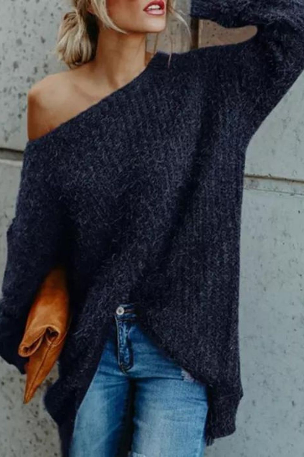 Chic Open-Knit Off-Shoulder Loose Sweater Top main image 1