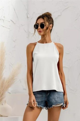 Women's Fashion Solid Color Sleeveless Halter Sexy Chic Blouse