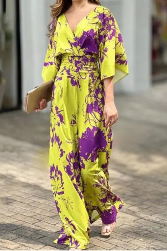 Women Short Bat Sleeve V Neck Backless Loose Wide Legs Casual Romper
