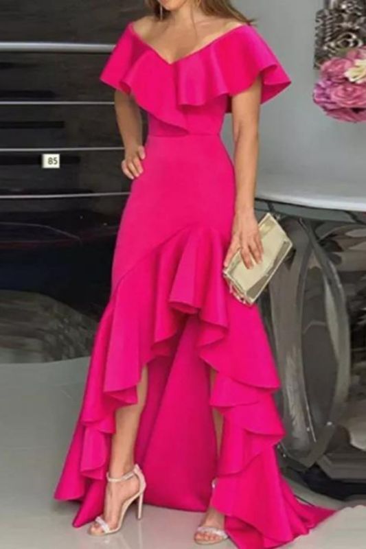 Elegant Solid Color Fashion V Neck Slit Bodysuit Party Fashion  Prom Dress