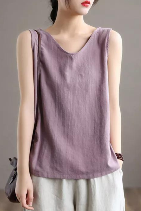 Women Cotton Line Tanks Camis V-neck  Loose Casual Vest