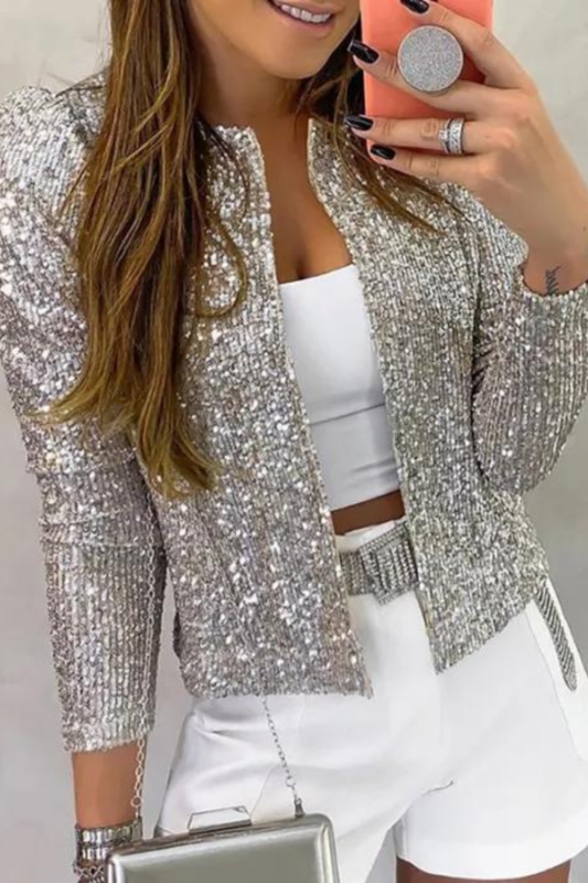 Fashion Sequin Jackets Glitter Coats Elegant Outwear